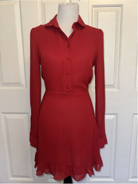 Reformation Red Mini Dress Romantic Coquette Sheer Sleeves Ruffle Hem Feminine 4